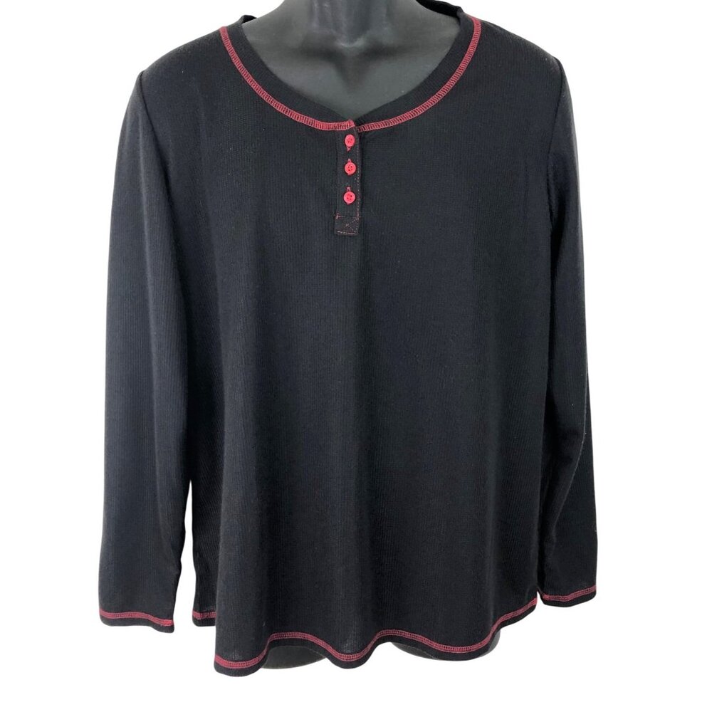 Sonoma Sleepwear Women's Size XL Black/Red Trim Thermal Long Sleeve Sleep Shirt - Picture 1 of 6